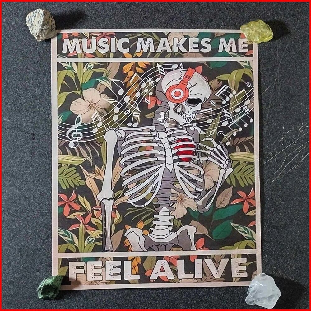 New - Music Makes Me Feel Alive Skeleton Canvas Tapestry